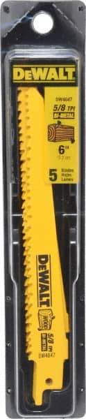 DeWALT - 6" Long, Bi-Metal Reciprocating Saw Blade - Tapered Profile, 5 to 8 TPI, Toothed Edge, Universal Shank - Americas Industrial Supply