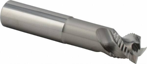 Iscar - 3/4" Diam, Coarse Pitch, 5/8" LOC, 3 Flute Solid Carbide 0.008" Corner Radius Roughing End Mill - Uncoated, 4" OAL, 3/4" Shank Diam, Single End, Centercutting, 45° Helix - Americas Industrial Supply
