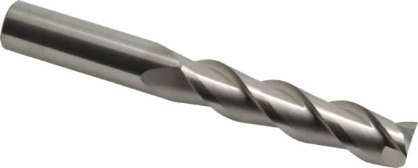 SGS - 3/4", 3-1/4" LOC, 3/4" Shank Diam, 6" OAL, 3 Flute, Solid Carbide Square End Mill - Single End, Uncoated, Spiral Flute, 38° Helix, Right Hand Cut, Right Hand Flute, Series 43 - Americas Industrial Supply