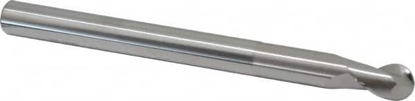 SGS - 1/2" Diam, 5/8" LOC, 2 Flute Solid Carbide Ball End Mill - Uncoated, Single End, 6" OAL, 1/2" Shank Diam, Spiral Flute - Americas Industrial Supply