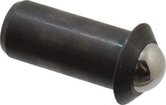 Gibraltar - 1.1" Body Length x 1/2" Body Diam, 8 Lb Init to 18 Lb Final End Force, Steel Press Fit Ball Plunger - 7/16" Ball Diam, 0.161" Max Ball Reach, 0.11" Flange Thickness - Americas Industrial Supply