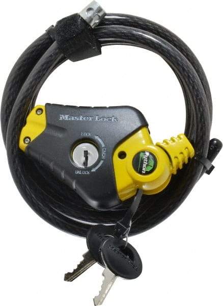 Master Lock - 6' Long 4 Pin Tumbler Keyed Padlock Cable & Lock - 3/8" Diam, Keyed Alike - Americas Industrial Supply