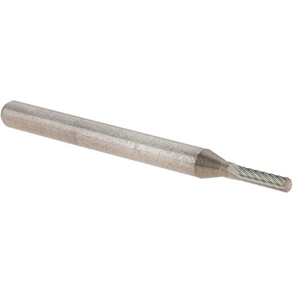 M.A. Ford - 1/16" Cut Diam, 1/8" Shank Diam, Cylinder Head Double Cut Burr - Carbide, Flat End, 1/4" LOC, 1-1/2" OAL - Americas Industrial Supply
