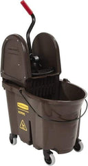 Rubbermaid - 35 Qt Plastic Bucket & Wringer - 20-1/8" Long x 36-1/2" High x 15-3/4" Wide, Brown - Americas Industrial Supply