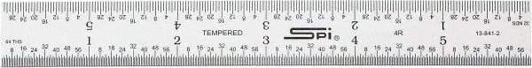 SPI - 6" Long, 1/64, 1/32, 1/16, 1/8" Graduation, Rigid Steel Rule - 4R Graduation Style, 3/4" Wide, Silver, Satin Chrome Finish - Americas Industrial Supply