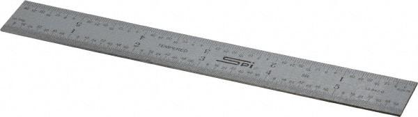 SPI - 6" Long, 1/100, 1/64, 1/32, 1/10" Graduation, Rigid Steel Rule - 5R Graduation Style, 3/4" Wide, Silver, Satin Chrome Finish - Americas Industrial Supply