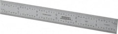 SPI - 6" Long, 1/100, 1/64, 1/50, 1/32" Graduation, Rigid Steel Rule - 16R Graduation Style, 3/4" Wide, Silver, Satin Chrome Finish - Americas Industrial Supply