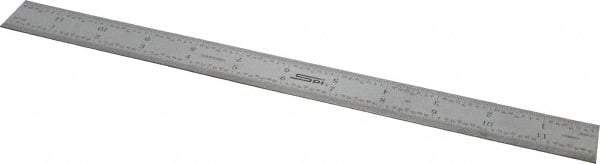 SPI - 12" Long, 1/64, 1/50, 1/32, 1/10" Graduation, Rigid Steel Rule - 3R Graduation Style, 1" Wide, Silver, Satin Chrome Finish - Americas Industrial Supply