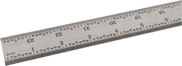 SPI - 24" Long, 1/64, 1/32" and 0.5, 1mm Graduation, Rigid Steel Rule - English/Metric Graduation Style, 1-1/8" Wide, Silver, Satin Chrome Finish - Americas Industrial Supply