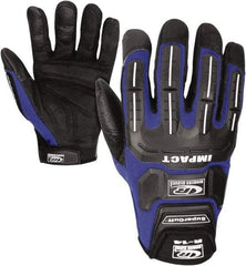 Ringers Gloves - Size M (9) Clarino/Spandex/Gel Padding Anti-Vibration/Impact Protection Work Gloves - For Mechanic's & Lifting, Uncoated, Elastic Band Cuff, Full Fingered, Blue, Paired - Americas Industrial Supply