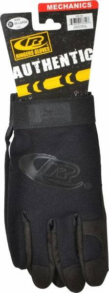 Ringers Gloves - Size 2XL (12) Synthetic Leather General Protection Work Gloves - For Mechanic's & Lifting, Uncoated, Hook & Loop Cuff, Full Fingered, Black, Paired - Americas Industrial Supply