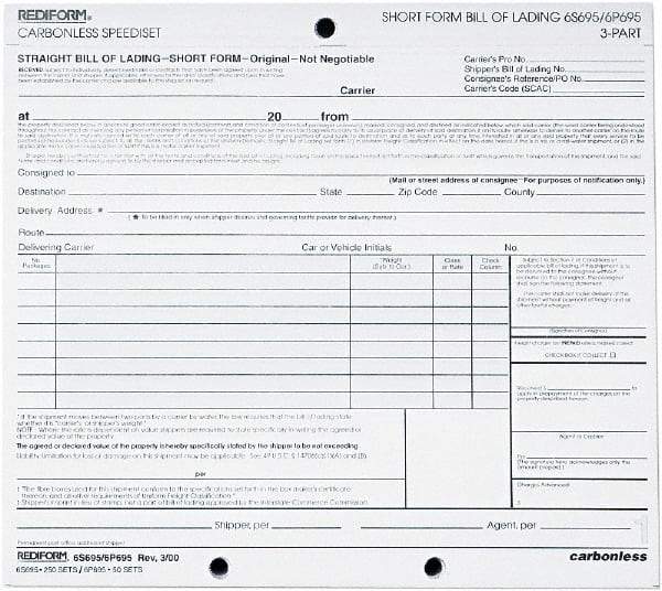 REDIFORM - 50 Sheet, 8-1/2 x 7", Bill of Lading - White - Americas Industrial Supply
