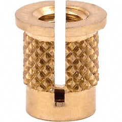 Press Fit Threaded Inserts; Product Type: Flanged; For Material Type: Plastic; Material: Brass; System of Measurement: Inch; Overall Length (Decimal Inch): 0.3130; Thread Size: #8-32; Insert Diameter (Decimal Inch): 0.2800; Hole Diameter (Decimal Inch): 0