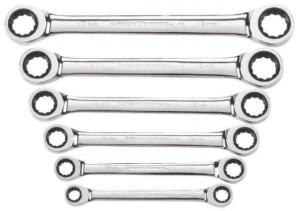 GearWrench - 6 Piece, 8mm x 9mm to 17mm x 19mm, Ratchet Set - Metric Measurement Standard, Chrome Finish, Comes in Display Card - Americas Industrial Supply