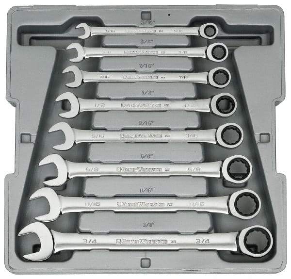 GearWrench - 8 Piece, 5/16" to 3/4", Combination Wrench Set - Inch Measurement Standard, Chrome Finish, Comes in Tray - Americas Industrial Supply