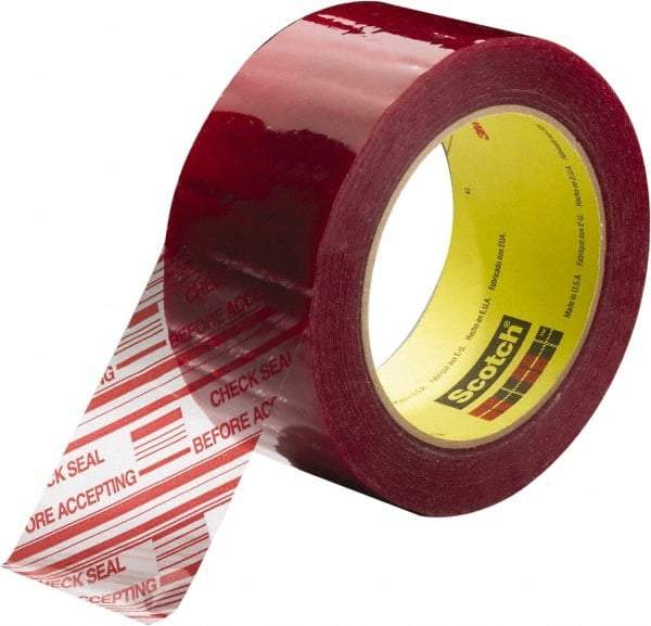 3M - 2" x 110 Yd Clear & Red Rubber Adhesive Sealing Tape - Polypropylene Film Backing, 1.9 mil Thick, 44 Lb Tensile Strength, Series 3779 - Americas Industrial Supply