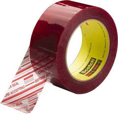 3M - 2" x 110 Yd Clear & Red Rubber Adhesive Sealing Tape - Polypropylene Film Backing, 1.9 mil Thick, 44 Lb Tensile Strength, Series 3779 - Americas Industrial Supply