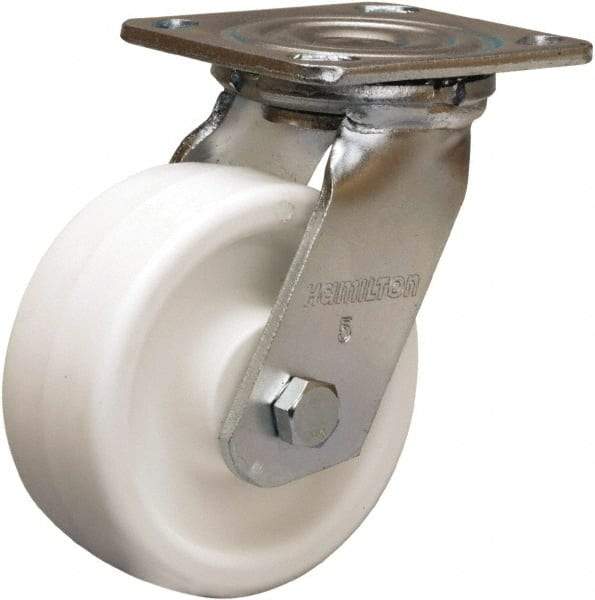 Hamilton - 5" Diam x 2" Wide x 6-1/2" OAH Top Plate Mount Swivel Caster - Polyolefin, 650 Lb Capacity, Delrin Bearing, 4 x 4-1/2" Plate - Americas Industrial Supply