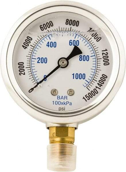 Value Collection - 0 to 15,000 Scale Range Pressure Liquid Filled Gauge - 1.5% of Scale Accuracy - Americas Industrial Supply