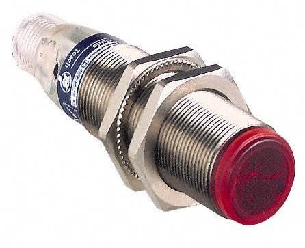 Telemecanique Sensors - 4 Pin M12 Connector, 30m Nominal Distance, Shock and Vibration Resistant, Through Beam Photoelectric Sensor - 12 to 24 VDC, 250 Hz, Brass, 76mm Long x 18mm Wide x 7 Inch High - Americas Industrial Supply