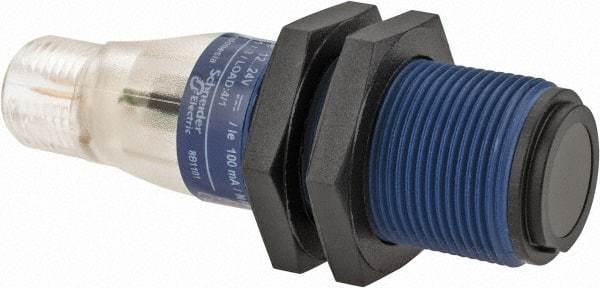 Telemecanique Sensors - 4 Pin M12 Connector, 15m Nominal Distance, Shock and Vibration Resistant, Through Beam Photoelectric Sensor - 12 to 24 VDC, 500 Hz, PBT, 2.36 Inch Long x 0.71 Inch Wide - Americas Industrial Supply