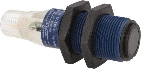 Telemecanique Sensors - 4 Pin M12 Connector, 15m Nominal Distance, Shock and Vibration Resistant, Through Beam Photoelectric Sensor - 12 to 24 VDC, 500 Hz, PBT, 2.36 Inch Long x 0.71 Inch Wide - Americas Industrial Supply