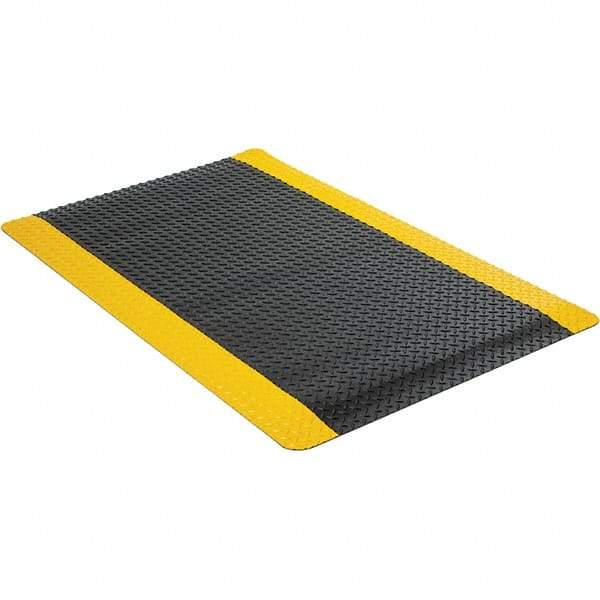 Wearwell - 5' Long x 3' Wide, Dry Environment, Anti-Fatigue Matting - Black with Yellow Borders, Vinyl with Urethane Sponge Base, Beveled on 4 Sides - Americas Industrial Supply