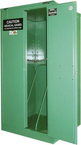 Securall Cabinets - 1 Door, Green Steel Standard Safety Cabinet for Flammable and Combustible Liquids - 46" High x 23" Wide x 18" Deep, Self Closing Door, 3 Point Key Lock, D, E Cylinder Capacity - Americas Industrial Supply