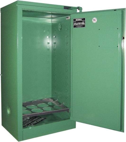 Securall Cabinets - 1 Door, Green Steel Standard Safety Cabinet for Flammable and Combustible Liquids - 46" High x 23" Wide x 18" Deep, Self Closing Door, 3 Point Key Lock, D, E Cylinder Capacity - Americas Industrial Supply