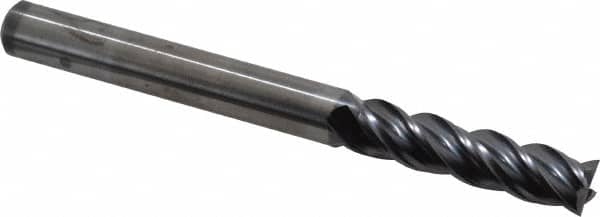 Kennametal - 3/8", 1-1/2" LOC, 3/8" Shank Diam, 4" OAL, 4 Flute, Solid Carbide Square End Mill - Single End, AlTiN Finish, Spiral Flute, 38° Helix, Centercutting, Right Hand Cut, Right Hand Flute, Series HPHV - Americas Industrial Supply