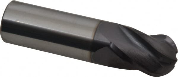 Hertel - 3/4" Diam, 1" LOC, 4 Flute Solid Carbide Ball End Mill - AlTiN Finish, Single End, 3" OAL, 3/4" Shank Diam - Americas Industrial Supply