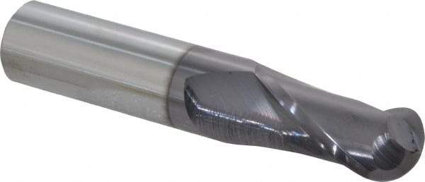 Hertel - 3/4" Diam, 1-1/2" LOC, 2 Flute Solid Carbide Ball End Mill - AlTiN Finish, Single End, 4" OAL, 3/4" Shank Diam - Americas Industrial Supply