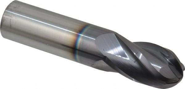 Hertel - 7/8" Diam, 1-1/2" LOC, 4 Flute Solid Carbide Ball End Mill - AlTiN Finish, Single End, 4" OAL, 7/8" Shank Diam - Americas Industrial Supply