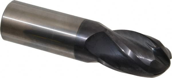 Hertel - 1" Diam, 1-1/2" LOC, 4 Flute Solid Carbide Ball End Mill - AlTiN Finish, Single End, 4" OAL, 1" Shank Diam - Americas Industrial Supply