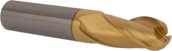 Hertel - 5/8" Diam, 1-1/4" LOC, 3 Flute Solid Carbide Ball End Mill - TiN Finish, Single End, 3-1/2" OAL, 5/8" Shank Diam - Americas Industrial Supply