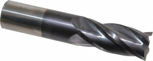 Hertel - 1", 2-1/4" LOC, 1" Shank Diam, 5" OAL, 4 Flute, Solid Carbide Square End Mill - Single End, AlTiN Finish, Spiral Flute, 30° Helix, Centercutting, Right Hand Cut, Right Hand Flute - Americas Industrial Supply