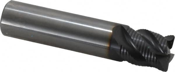 OSG - 3/4" Diam, Coarse Pitch, 7/8" LOC, 4 Flute Solid Carbide 0.06" Corner Radius Roughing End Mill - TiAlN Finish, 3-1/2" OAL, 3/4" Shank Diam, Single End, Centercutting, 40° Helix - Americas Industrial Supply