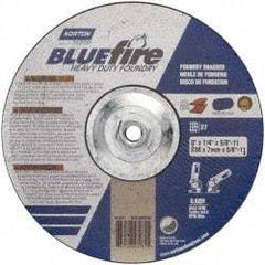 Norton - 20 Grit, 9" Wheel Diam, 1/4" Wheel Thickness, Type 27 Depressed Center Wheel - Zirconia Alumina/Silicon Carbide Blend, R Hardness, 6,600 Max RPM, Compatible with Angle Grinder - Americas Industrial Supply