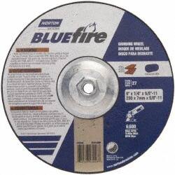 Norton - 24 Grit, 9" Wheel Diam, 1/4" Wheel Thickness, Type 27 Depressed Center Wheel - Zirconia Alumina, S Hardness, 6,000 Max RPM, Compatible with Angle Grinder - Americas Industrial Supply