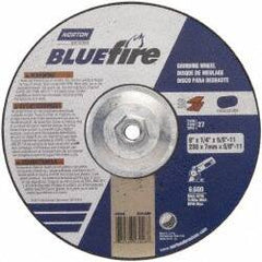 Norton - 24 Grit, 9" Wheel Diam, 1/4" Wheel Thickness, Type 27 Depressed Center Wheel - Zirconia Alumina, S Hardness, 6,000 Max RPM, Compatible with Angle Grinder - Americas Industrial Supply