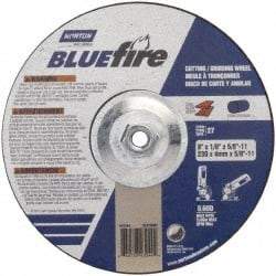 Norton - 30 Grit, 9" Wheel Diam, 1/8" Wheel Thickness, Type 27 Depressed Center Wheel - Zirconia Alumina, U Hardness, 6,000 Max RPM, Compatible with Angle Grinder - Americas Industrial Supply