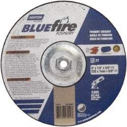 Norton - 20 Grit, 9" Wheel Diam, 1/4" Wheel Thickness, Type 27 Depressed Center Wheel - Zirconia Alumina, T Hardness, 6,000 Max RPM, Compatible with Angle Grinder - Americas Industrial Supply