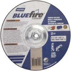 Norton - 24 Grit, 9" Wheel Diam, 1/8" Wheel Thickness, Type 27 Depressed Center Wheel - Zirconia Alumina/Silicon Carbide Blend, T Hardness, 6,000 Max RPM, Compatible with Angle Grinder - Americas Industrial Supply