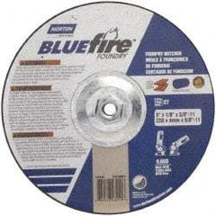 Norton - 24 Grit, 9" Wheel Diam, 1/8" Wheel Thickness, Type 27 Depressed Center Wheel - Zirconia Alumina/Silicon Carbide Blend, T Hardness, 6,000 Max RPM, Compatible with Angle Grinder - Americas Industrial Supply