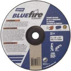Norton - 24 Grit, 9" Wheel Diam, 1/8" Wheel Thickness, 7/8" Arbor Hole, Type 27 Depressed Center Wheel - Zirconia Alumina/Silicon Carbide Blend, T Hardness, 6,000 Max RPM, Compatible with Angle Grinder - Americas Industrial Supply