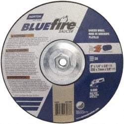 Norton - 24 Grit, 9" Wheel Diam, 1/4" Wheel Thickness, Type 27 Depressed Center Wheel - Zirconia Alumina, S Hardness, 6,000 Max RPM, Compatible with Angle Grinder - Americas Industrial Supply