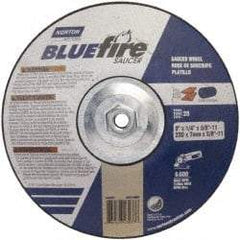 Norton - 24 Grit, 9" Wheel Diam, 1/4" Wheel Thickness, Type 27 Depressed Center Wheel - Zirconia Alumina, S Hardness, 6,000 Max RPM, Compatible with Angle Grinder - Americas Industrial Supply