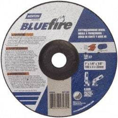 Norton - 30 Grit, 7" Wheel Diam, 1/8" Wheel Thickness, 7/8" Arbor Hole, Type 27 Depressed Center Wheel - Zirconia Alumina, U Hardness, 8,600 Max RPM, Compatible with Angle Grinder - Americas Industrial Supply