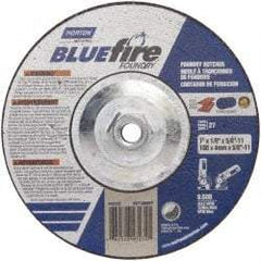 Norton - 24 Grit, 7" Wheel Diam, 1/8" Wheel Thickness, Type 27 Depressed Center Wheel - Zirconia Alumina/Silicon Carbide Blend, T Hardness, 8,600 Max RPM, Compatible with Angle Grinder - Americas Industrial Supply