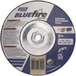 Norton - 24 Grit, 7" Wheel Diam, 1/4" Wheel Thickness, Type 28 Depressed Center Wheel - Zirconia Alumina, S Hardness, 8,600 Max RPM, Compatible with Angle Grinder - Americas Industrial Supply